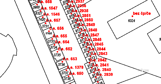 Hodonín 2847 na parcele st. 9177 v KÚ Hodonín, Katastrální mapa