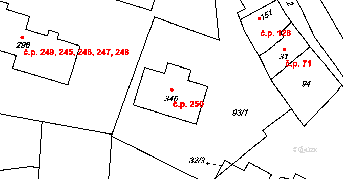 Sedlec 250, Sedlec-Prčice na parcele st. 346 v KÚ Sedlec u Votic, Katastrální mapa