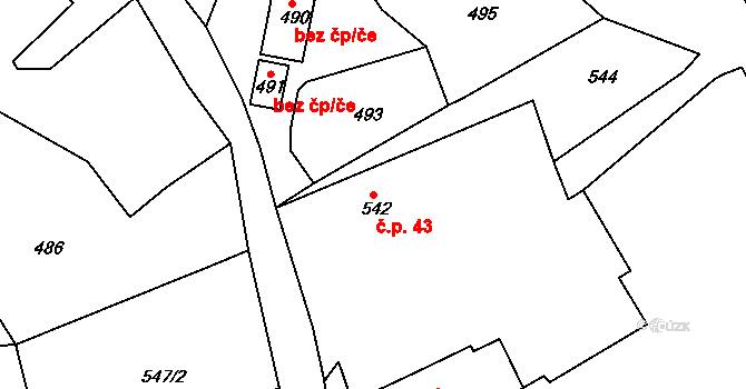 Domanín 43, Bystřice nad Pernštejnem na parcele st. 542 v KÚ Domanín u Bystřice nad Pernštejnem, Katastrální mapa