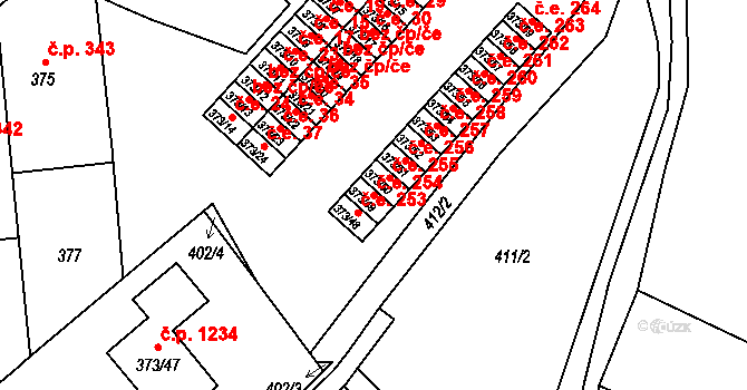 Rousínov 254 na parcele st. 373/49 v KÚ Rousínov u Vyškova, Katastrální mapa