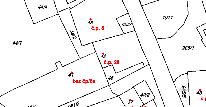 Kundratice 26, Rozsochy na parcele st. 42 v KÚ Kundratice u Rozsoch, Katastrální mapa