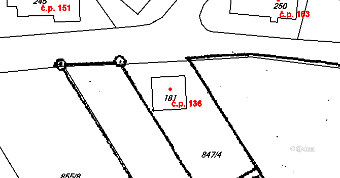 Ruda 136 na parcele st. 181 v KÚ Ruda u Velkého Meziříčí, Katastrální mapa