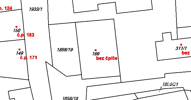 Bečov 38009552 na parcele st. 189 v KÚ Bečov u Mostu, Katastrální mapa