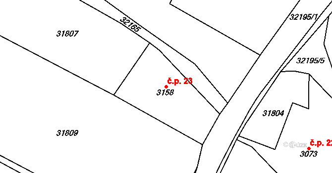 Pradlisko 23, Ludkovice na parcele st. 3158 v KÚ Ludkovice, Katastrální mapa
