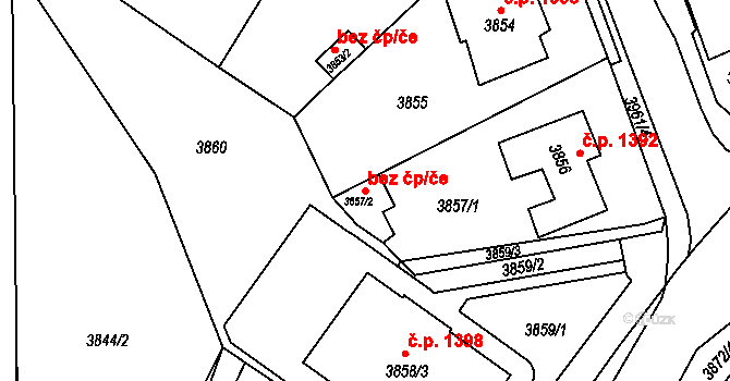 Jirkov 39074552 na parcele st. 3857/2 v KÚ Jirkov, Katastrální mapa