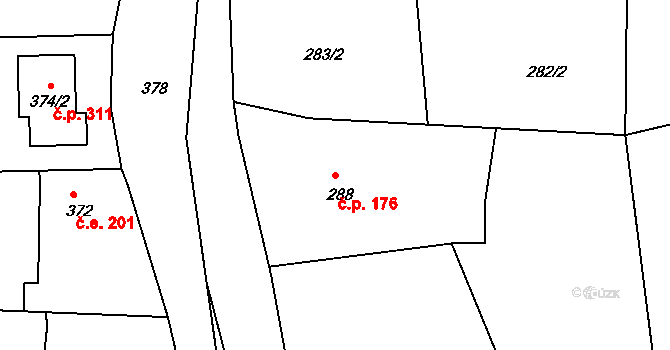 Lípa 176 na parcele st. 288 v KÚ Lípa nad Dřevnicí, Katastrální mapa
