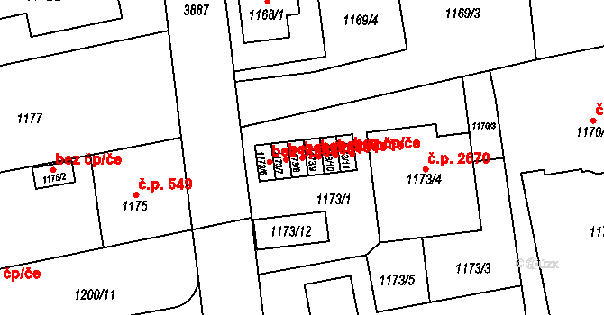 Praha 42568552 na parcele st. 1173/8 v KÚ Horní Počernice, Katastrální mapa