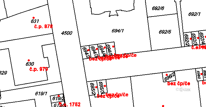 Teplice 45137552 na parcele st. 694/4 v KÚ Teplice, Katastrální mapa