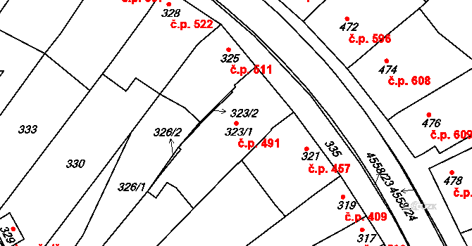 Vlčnov 491 na parcele st. 323/1 v KÚ Vlčnov, Katastrální mapa
