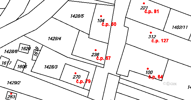 Lhotka 57, Hradčovice na parcele st. 236 v KÚ Lhotka u Hradčovic, Katastrální mapa