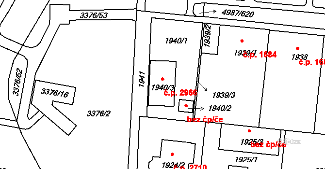 Louny 2966 na parcele st. 1940/3 v KÚ Louny, Katastrální mapa
