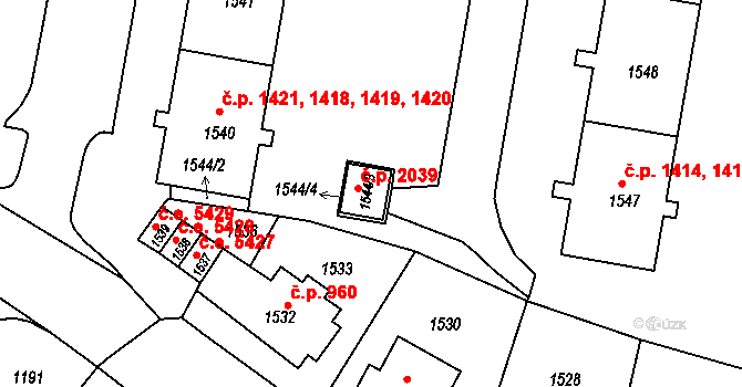 Kadaň 2039 na parcele st. 1544/3 v KÚ Kadaň, Katastrální mapa