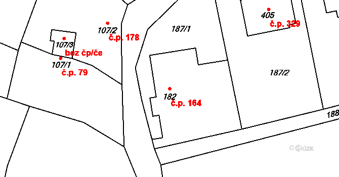 Zaječice 164 na parcele st. 182 v KÚ Zaječice u Chrudimi, Katastrální mapa