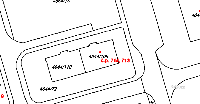 Litomyšlské Předměstí 713,714, Vysoké Mýto na parcele st. 4644/109 v KÚ Vysoké Mýto, Katastrální mapa