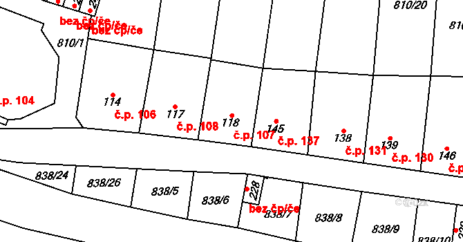 Olovnice 107 na parcele st. 118 v KÚ Olovnice, Katastrální mapa