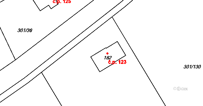 Druzcov 123, Osečná na parcele st. 182 v KÚ Druzcov, Katastrální mapa