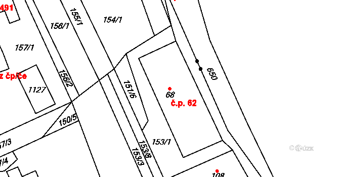 Psáry 62 na parcele st. 68 v KÚ Psáry, Katastrální mapa