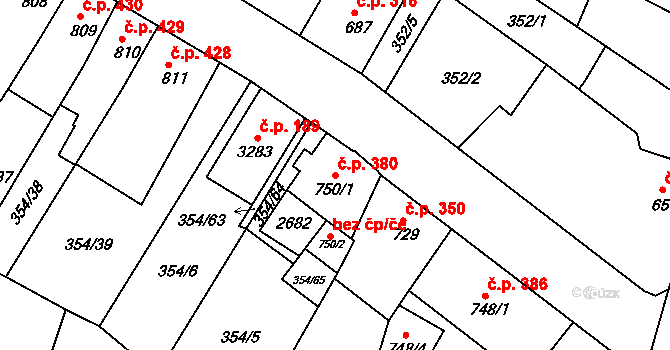 Sušice II 380, Sušice na parcele st. 750/1 v KÚ Sušice nad Otavou, Katastrální mapa