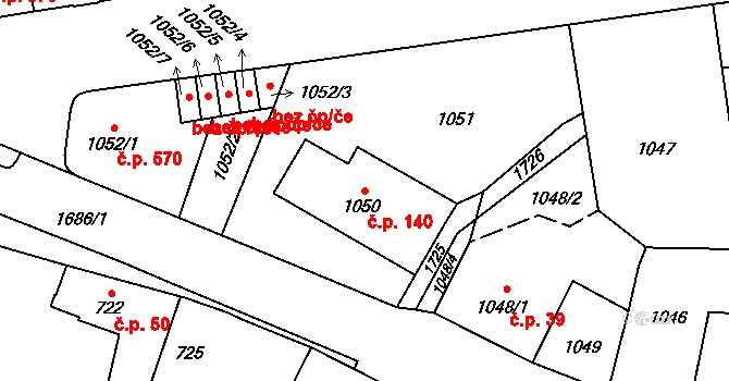 Hronov 140 na parcele st. 1050 v KÚ Hronov, Katastrální mapa