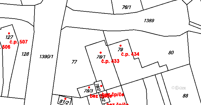 Vejprnice 433 na parcele st. 78/1 v KÚ Vejprnice, Katastrální mapa