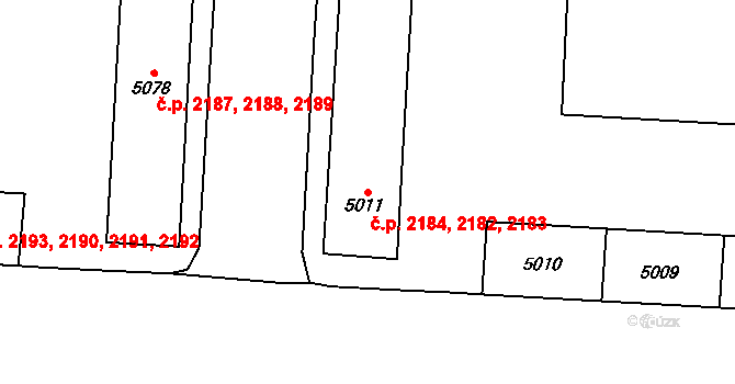 Zelené Předměstí 2182,2183,2184, Pardubice na parcele st. 5011 v KÚ Pardubice, Katastrální mapa