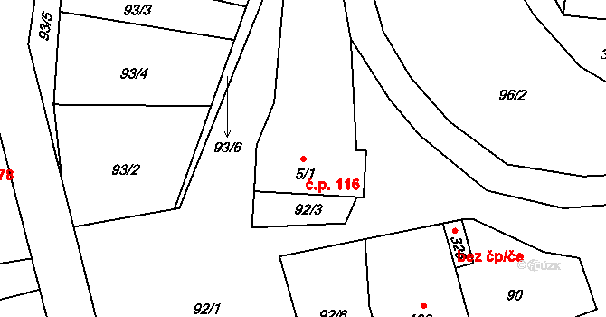Doubravice nad Svitavou 116 na parcele st. 5/1 v KÚ Doubravice nad Svitavou, Katastrální mapa