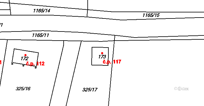 Kozolupy 117, Vysoký Újezd na parcele st. 173 v KÚ Kozolupy, Katastrální mapa
