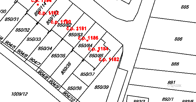 Mohelnice 1182 na parcele st. 850/85 v KÚ Mohelnice, Katastrální mapa