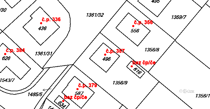 Lhenice 357 na parcele st. 496 v KÚ Lhenice, Katastrální mapa