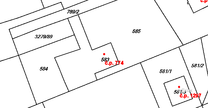 Příbor 774 na parcele st. 583 v KÚ Příbor, Katastrální mapa