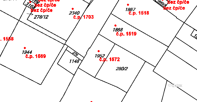 Rakovník II 1572, Rakovník na parcele st. 1952 v KÚ Rakovník, Katastrální mapa