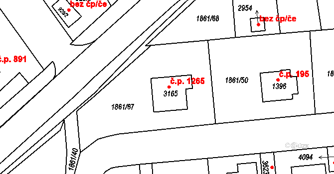 Humpolec 1265 na parcele st. 3165 v KÚ Humpolec, Katastrální mapa