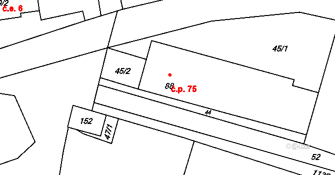 Kluček 75, Liběšice na parcele st. 88 v KÚ Kluček, Katastrální mapa