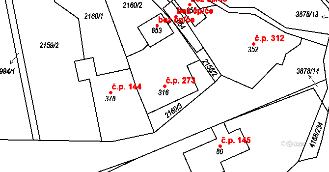 Libouchec 273 na parcele st. 316 v KÚ Libouchec, Katastrální mapa