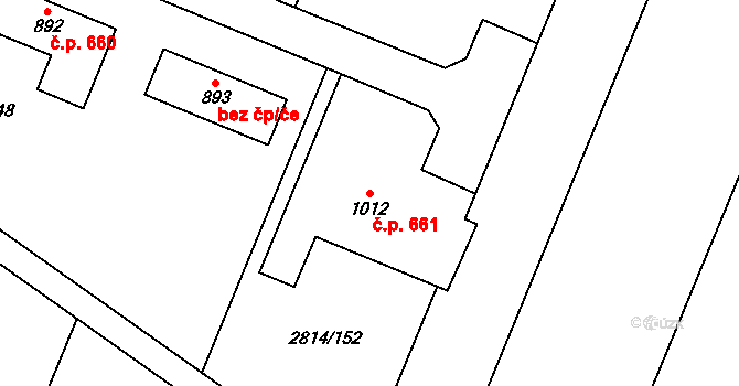 Lysice 661 na parcele st. 1012 v KÚ Lysice, Katastrální mapa
