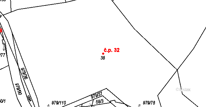 Dlouhá Ves 32, Rychnov nad Kněžnou na parcele st. 38 v KÚ Dlouhá Ves u Rychnova nad Kněžnou, Katastrální mapa
