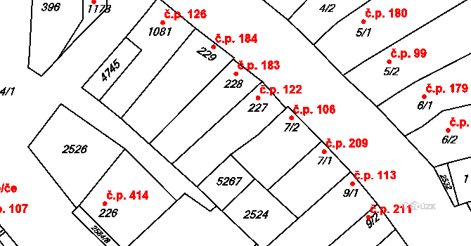 Bořetice 122 na parcele st. 227 v KÚ Bořetice u Hustopečí, Katastrální mapa