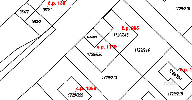 Ďáblice 1119, Praha na parcele st. 1729/620 v KÚ Ďáblice, Katastrální mapa