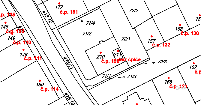 Čelčice 158 na parcele st. 210 v KÚ Čelčice, Katastrální mapa