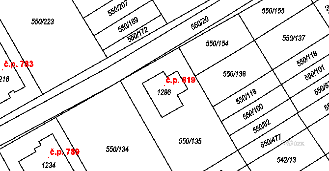 Prštné 819, Zlín na parcele st. 1298 v KÚ Prštné, Katastrální mapa