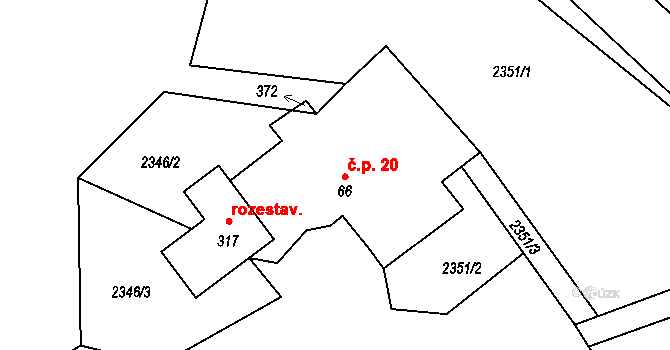 Petříkov 20 na parcele st. 66 v KÚ Těšínov, Katastrální mapa