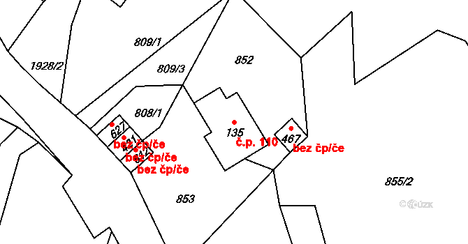 Horní Maxov 110, Lučany nad Nisou na parcele st. 135 v KÚ Horní Maxov, Katastrální mapa