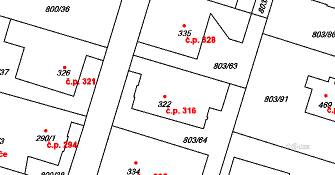 Kokonín 316, Jablonec nad Nisou na parcele st. 322 v KÚ Kokonín, Katastrální mapa