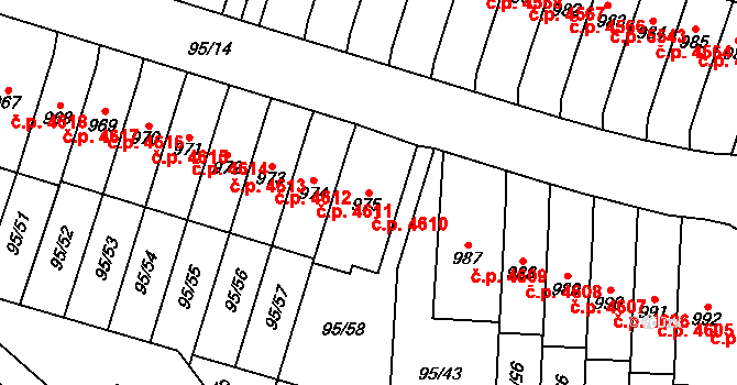 Jihlava 4610 na parcele st. 975 v KÚ Bedřichov u Jihlavy, Katastrální mapa