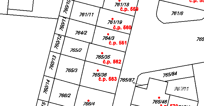Hrušovany u Brna 562 na parcele st. 765/35 v KÚ Hrušovany u Brna, Katastrální mapa