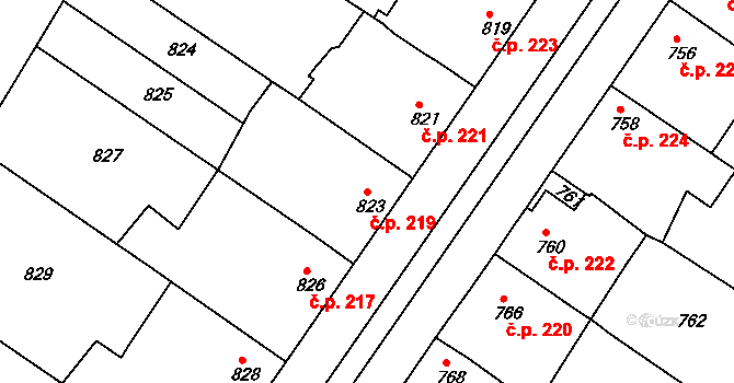Čejč 219 na parcele st. 823 v KÚ Čejč, Katastrální mapa