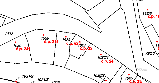 Rohatec 25 na parcele st. 1027 v KÚ Rohatec, Katastrální mapa