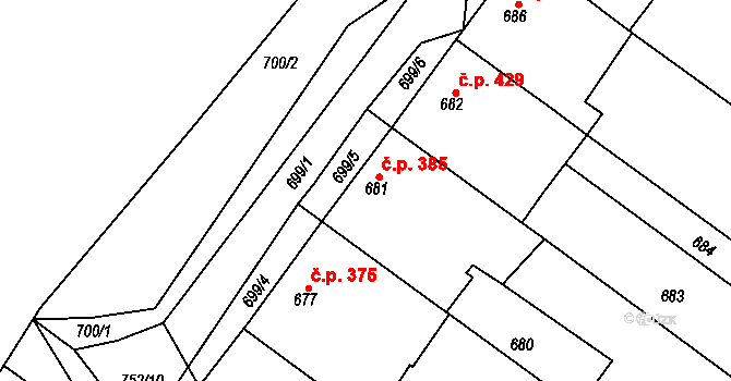 Svatobořice 385, Svatobořice-Mistřín na parcele st. 681 v KÚ Svatobořice, Katastrální mapa