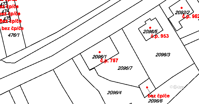 Pod Cvilínem 757, Krnov na parcele st. 2096/1 v KÚ Opavské Předměstí, Katastrální mapa