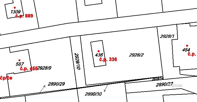 Kozlovice 336 na parcele st. 436 v KÚ Kozlovice, Katastrální mapa